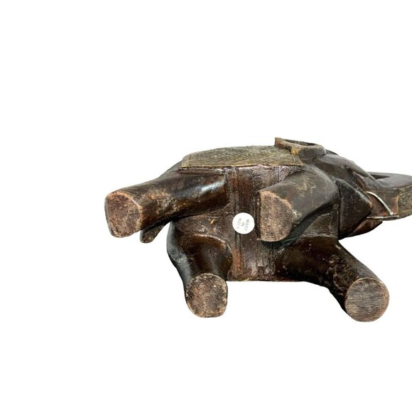 Hand Carved Wooden Elephant Brass Metal blanket Nails for Tusks Brass Metal Eyes - Picture 10 of 11